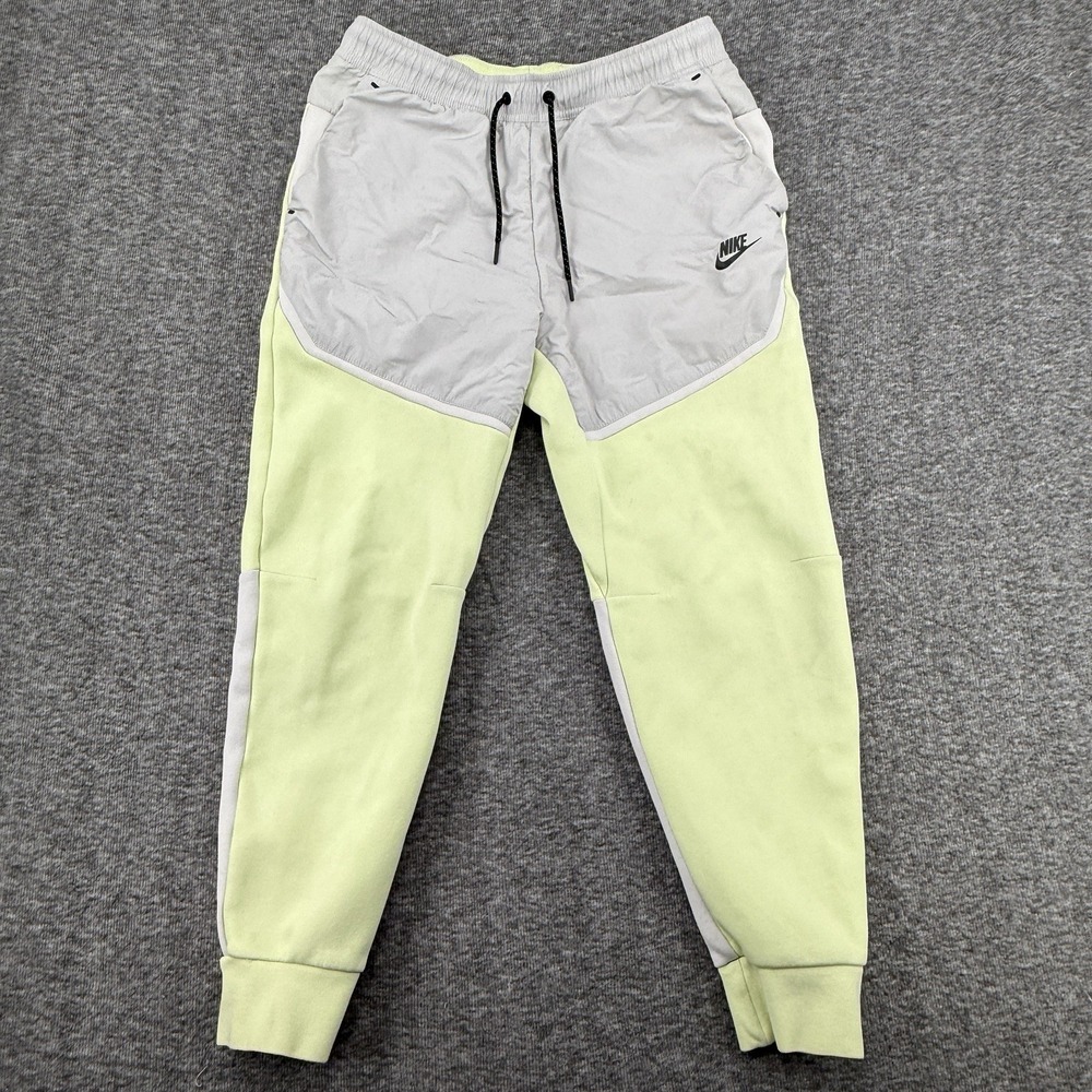 Nike Tech Fleece Woven Joggers Mens Medium Lime Grey Sportswear Pants CZ9901-383